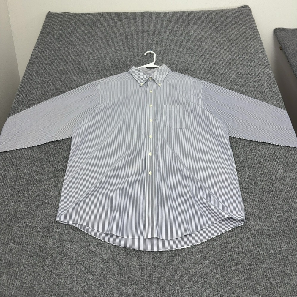 Brooks Brothers Shirt Mens 17-4/5 Blue Cotton Striped Button Down Classic Office